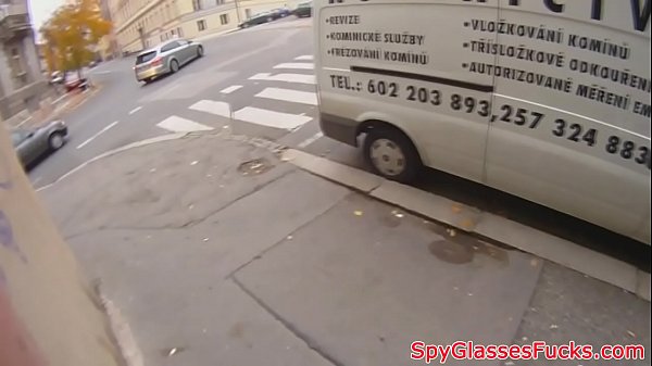 Pulled beauty sucks cock outdoors