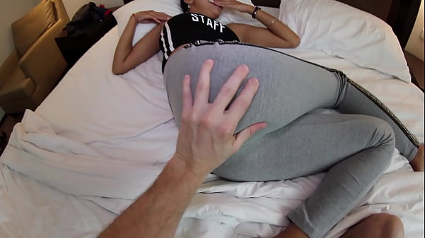 Tiny Asian Girl In Yoga Pant Gets Fucked and I Cum On Her Hair Pussy