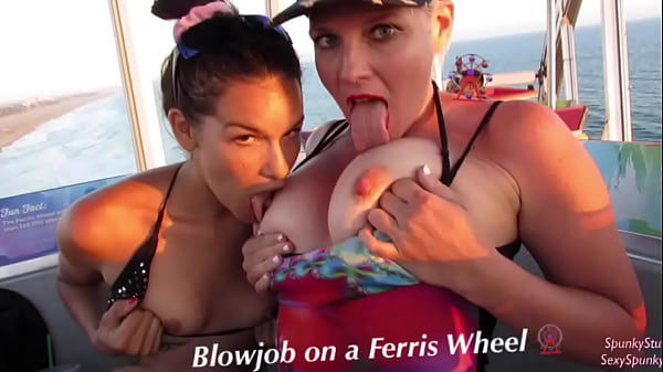 Must See! Risky Public Double Blowjob on a Ferris Wheel with Teen &amp_ MILF