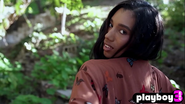 Huge natural tits black MILF Brookliyn in hot posing session for Playboy