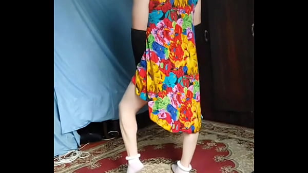 18 Youtube Model Crossdresserkitty Sexy Villager Housewife Dress Long Stockings White BBW Femboy Stripteasing At Stepsister