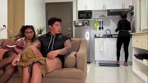 Naughty college girl fucks her mom'_s boyfriend on the couch and she doesn'_t notice